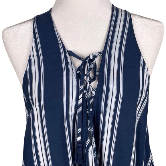 SHOW ME YOUR MUMU Rancho Mirage Tunic Dress Size Medium Lace Up Navy Blue Stripe - Picture 6 of 14